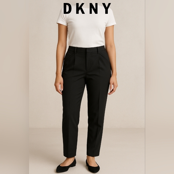 New! DKNY Black Wool Classic Straight-Leg Cropped Pantsuit Size 2